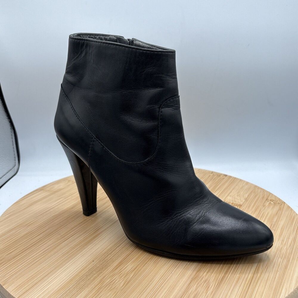 NAVYBOOT Black Italian Leather Heeled Ankle Boot EU 40 US 9 Side Zip Minimalist